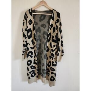 VESTIDOS Women's Open Tan and Black Animal Print Duster Cardigan Size M